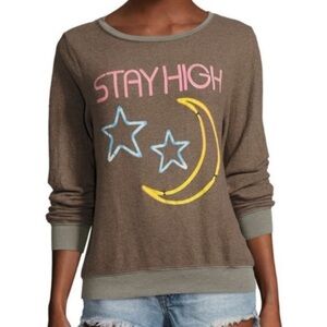 Wildfox “Stay High” Brown Graphic Sweatshirt with Stars and Moon